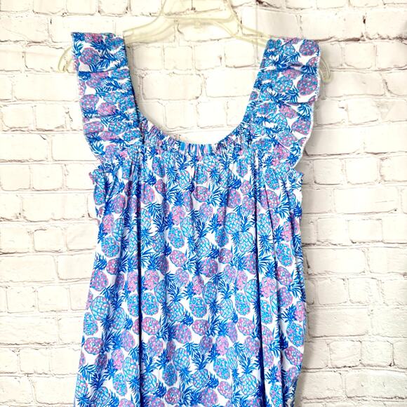 Simply Southern Wms M Blue Pineapple Print Cotton Midi Sun Dress Coastal Preppy - Picture 5 of 12